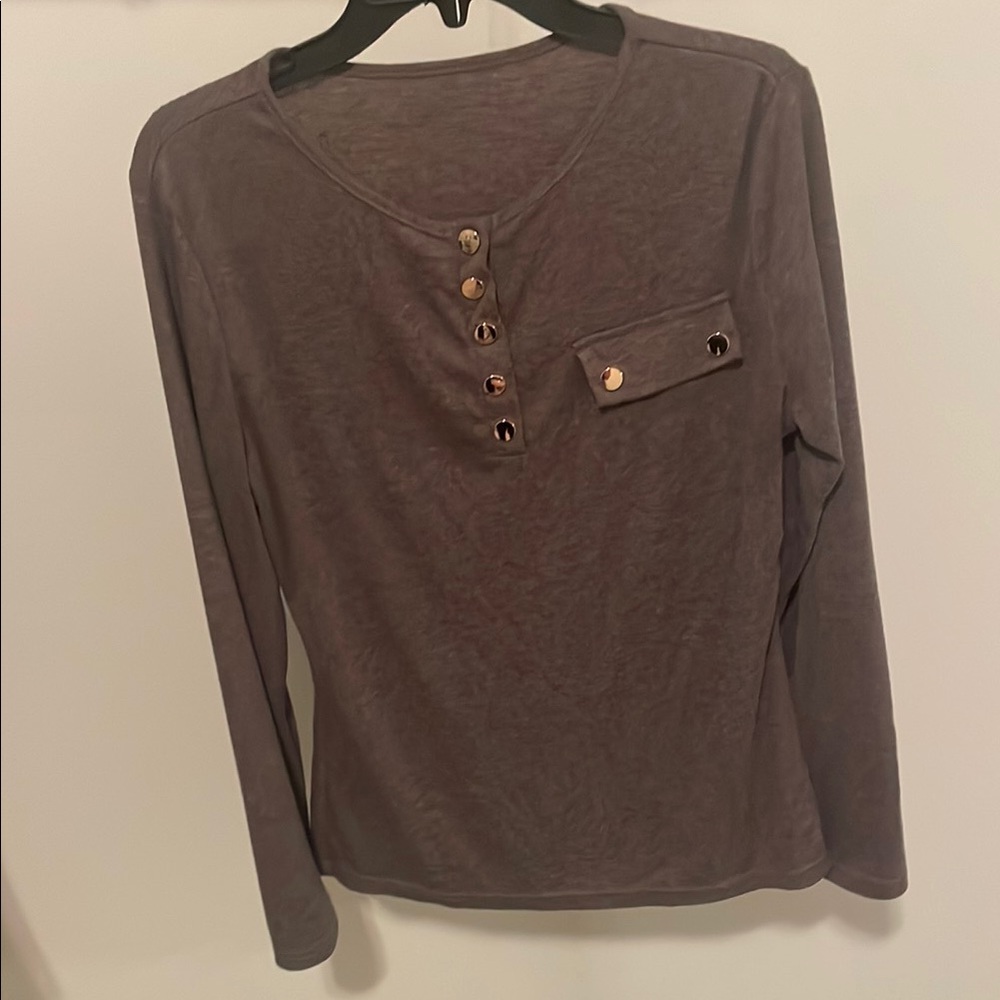 Women's Long Sleeve Button Top - Gray